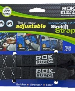 ROK Straps USA ROK Straps Adjustable 18-60" Black Reflective Motorcycle Cargo Straps